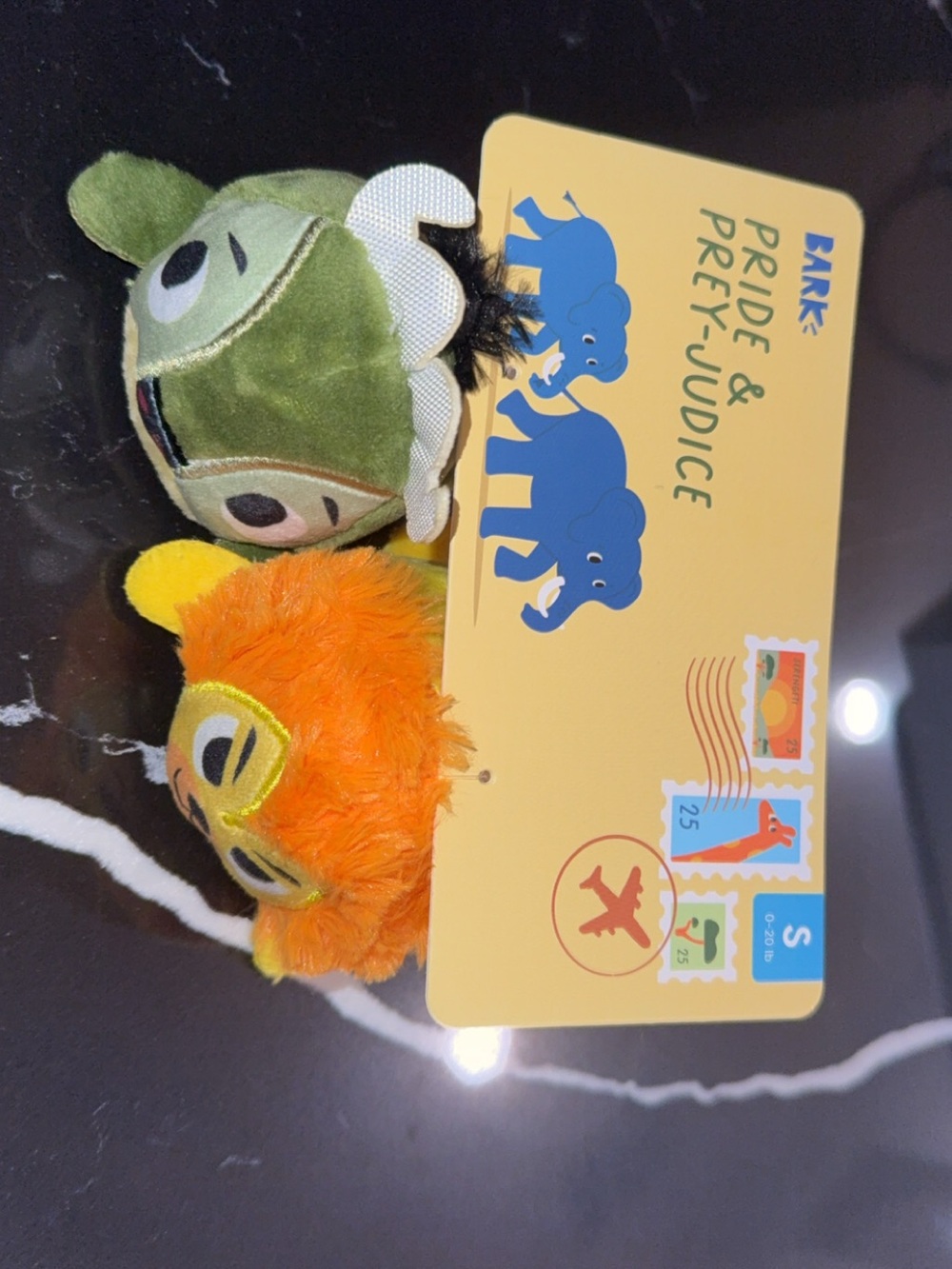 BARK Plush Small Pet Toy Duo in Green & Orange